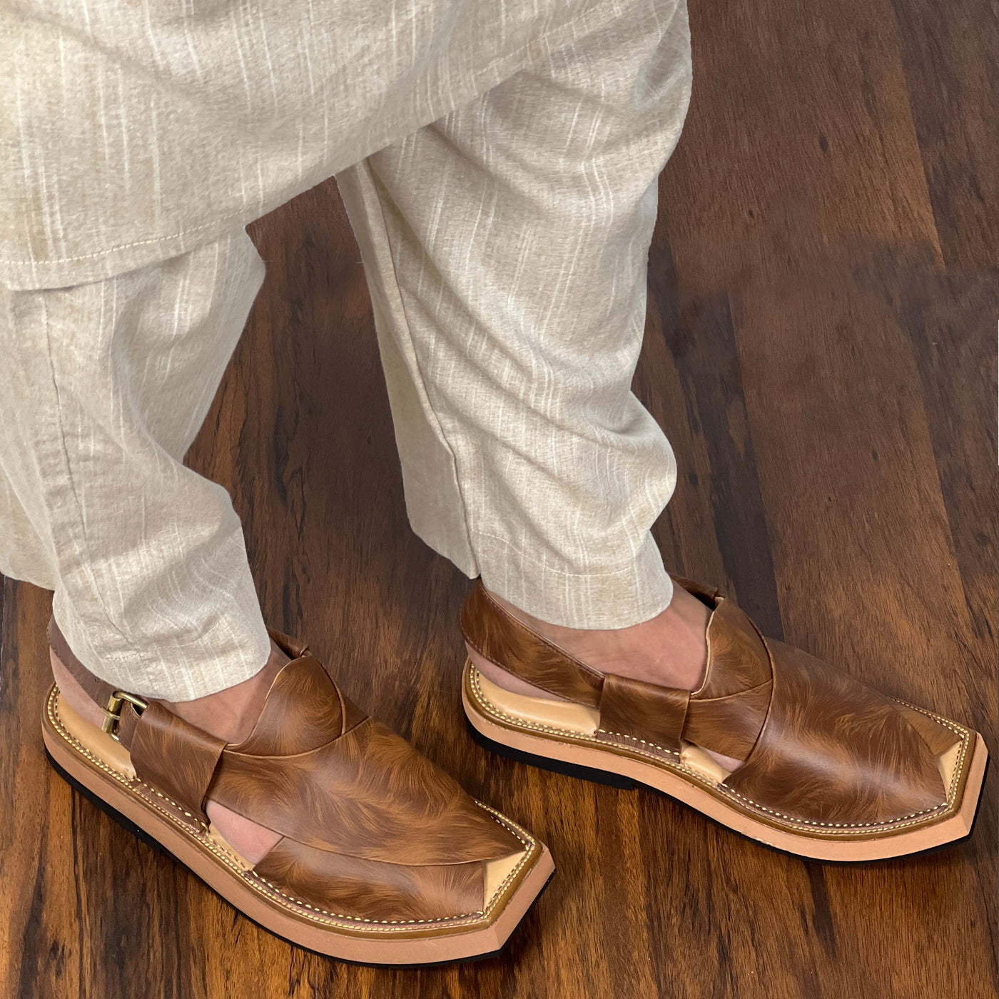 "LADIR Kaptaan Heel Double Brown Sandal - Traditional Craftsmanship Reimagined"