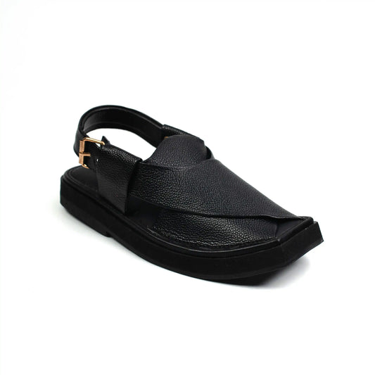 Side profile of HEEL DOTTED BLACK Kaptaan Chappal highlighting the elevated heel and sleek craftsmanship.