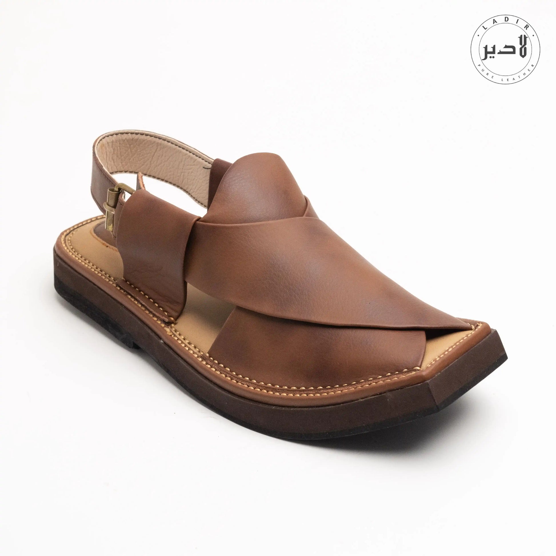 Front view of HEEL DOUBLE BROWN Kaptaan Chappal showcasing its double-brown design and stylish heel.