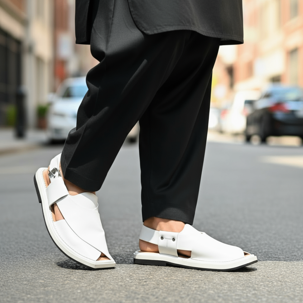 HEEL WHITE Kaptaan Chappal (KNW-1111)