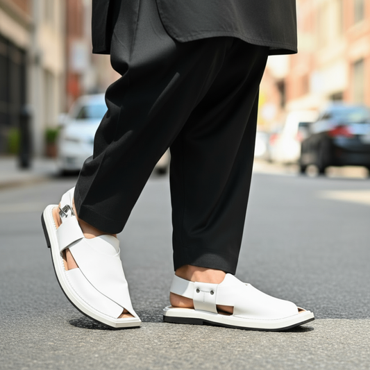 HEEL WHITE Kaptaan Chappal (KNW-1111)