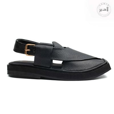 "Ladir Kaptaan Heel Doted Black Sandal - High-quality chappal for men."