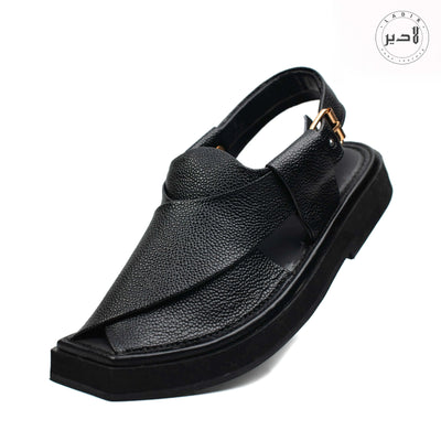 "Ladir Kaptaan Heel Doted Black Sandal - High-quality chappal for men."