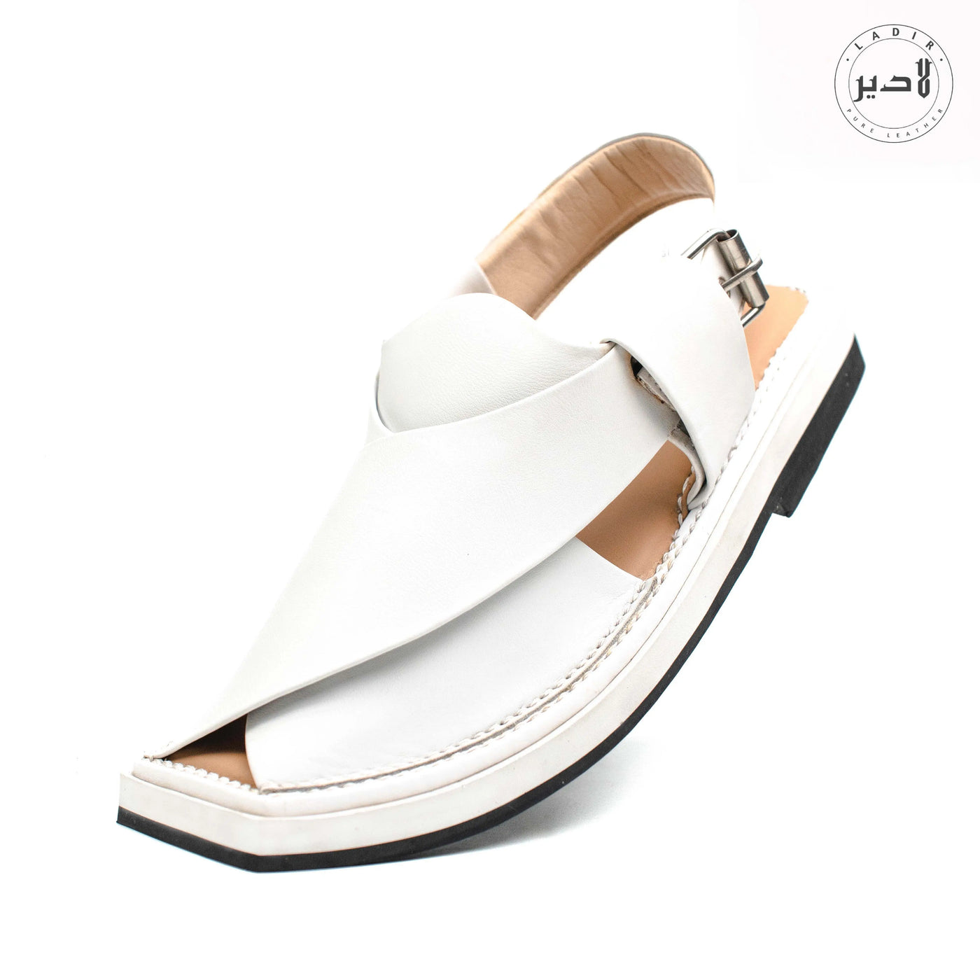 "Peshawari chappal in White by Ladir - Handcrafted elegance and modern comfort."