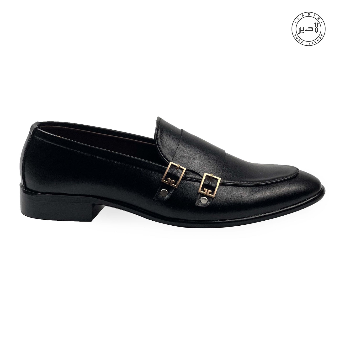 Side view of LOAFER BLACK formal leather shoes, showcasing the smooth leather finish and sleek design.