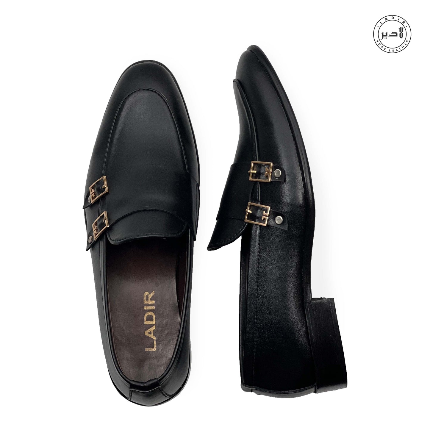 Top view of LOAFER BLACK leather shoes, highlighting the comfort and quality of the insole.