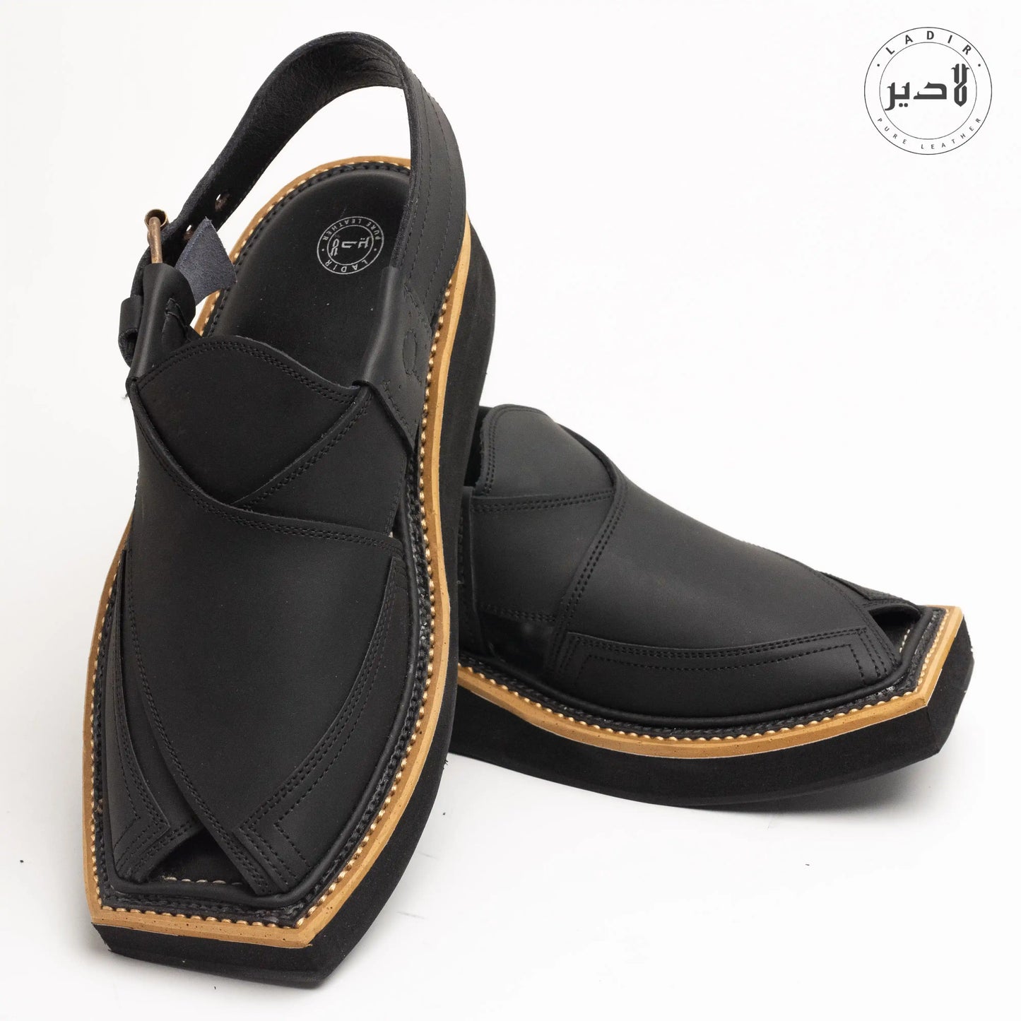 Underside of MATTE BLACK Kaptaan Chappal featuring a durable sole for enhanced grip and long-lasting use.