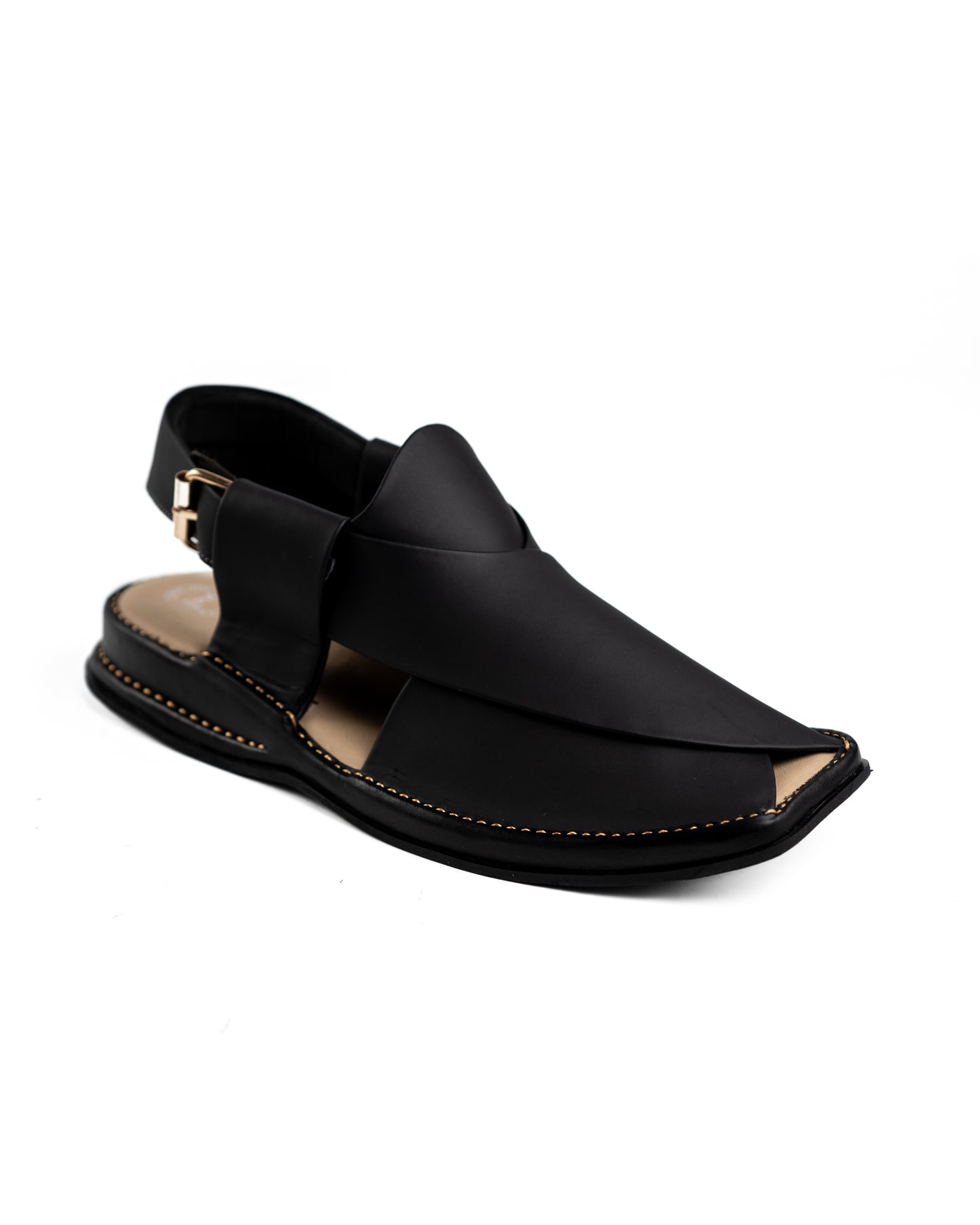 Matte Black Zalmi Chappal – Premium Pakistani leather with modern design.