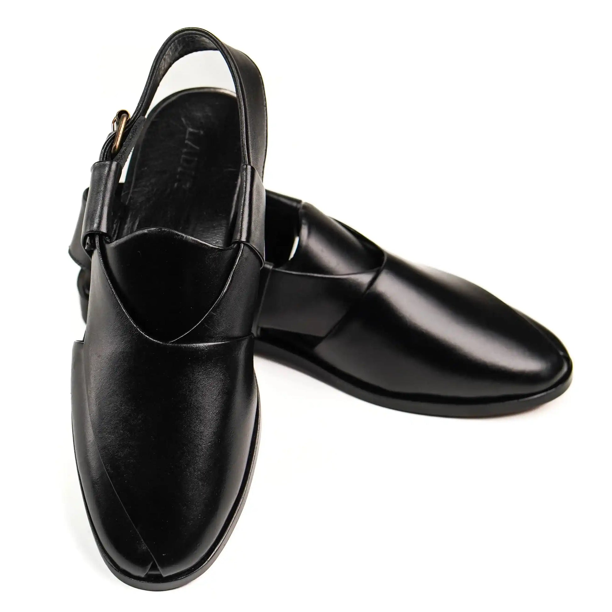 Top view of NOVA BLACK Peshawari Chappal , emphasizing the smooth leather finish and ergonomic design for maximum comfort.
