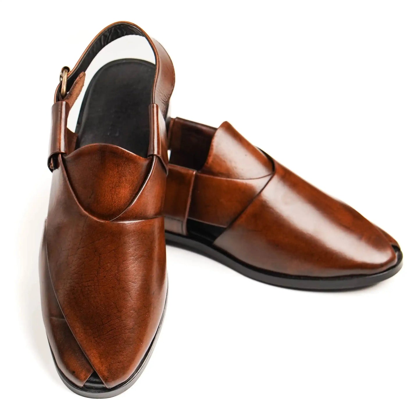 Top view of NOVA NOVA Brown Peshawari Chappals, emphasizing the smooth leather finish and ergonomic design for maximum comfort.