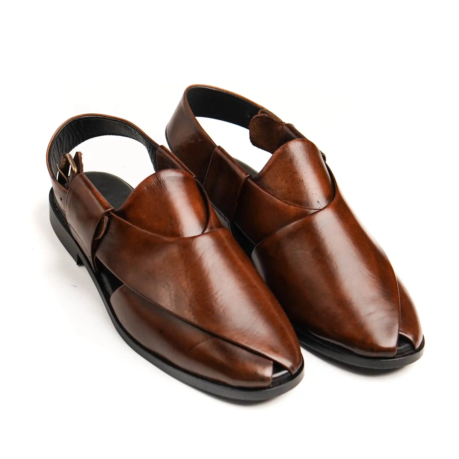 Top view of NOVA Brown Peshawari chappal for men, emphasizing the smooth leather finish and ergonomic design for maximum comfort.