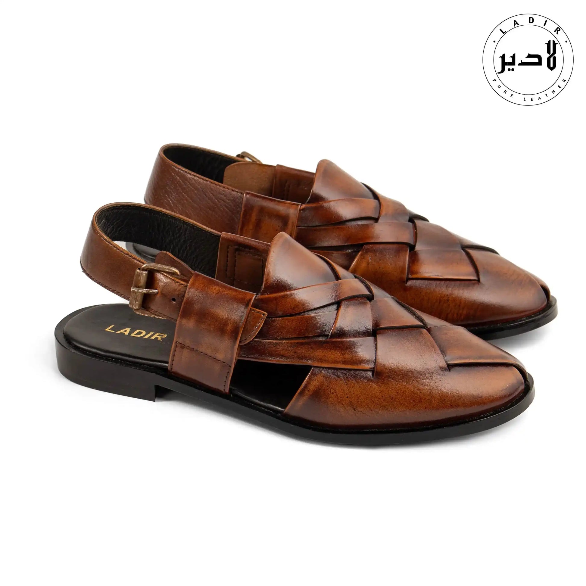 Top view of NOVA STRAP BROWN Peshawari Chappals, focusing on the smooth leather finish and stylish strap details.