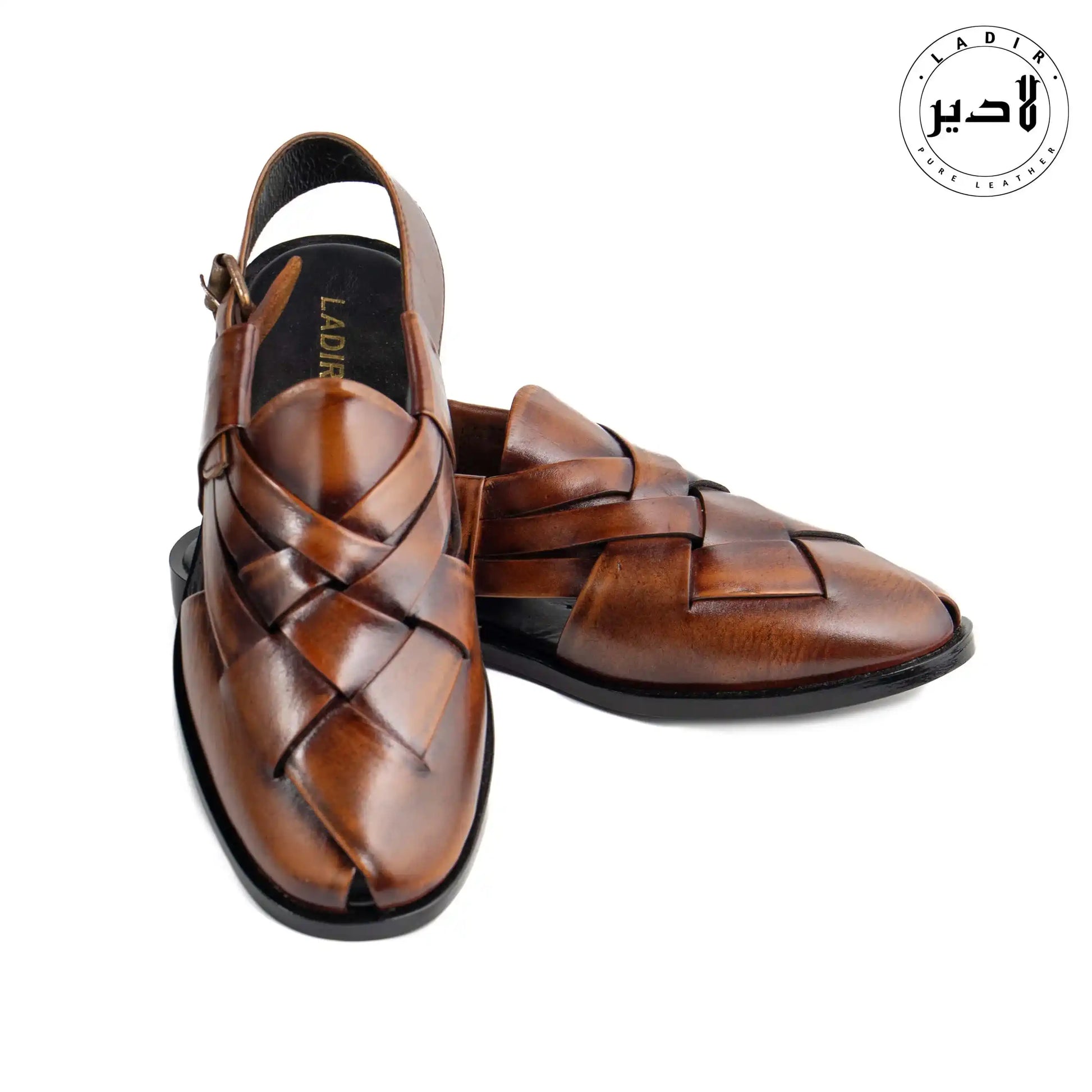 NOVA STRAP BROWN Peshawari Chappals paired with traditional attire, perfect for festive or casual occasions.