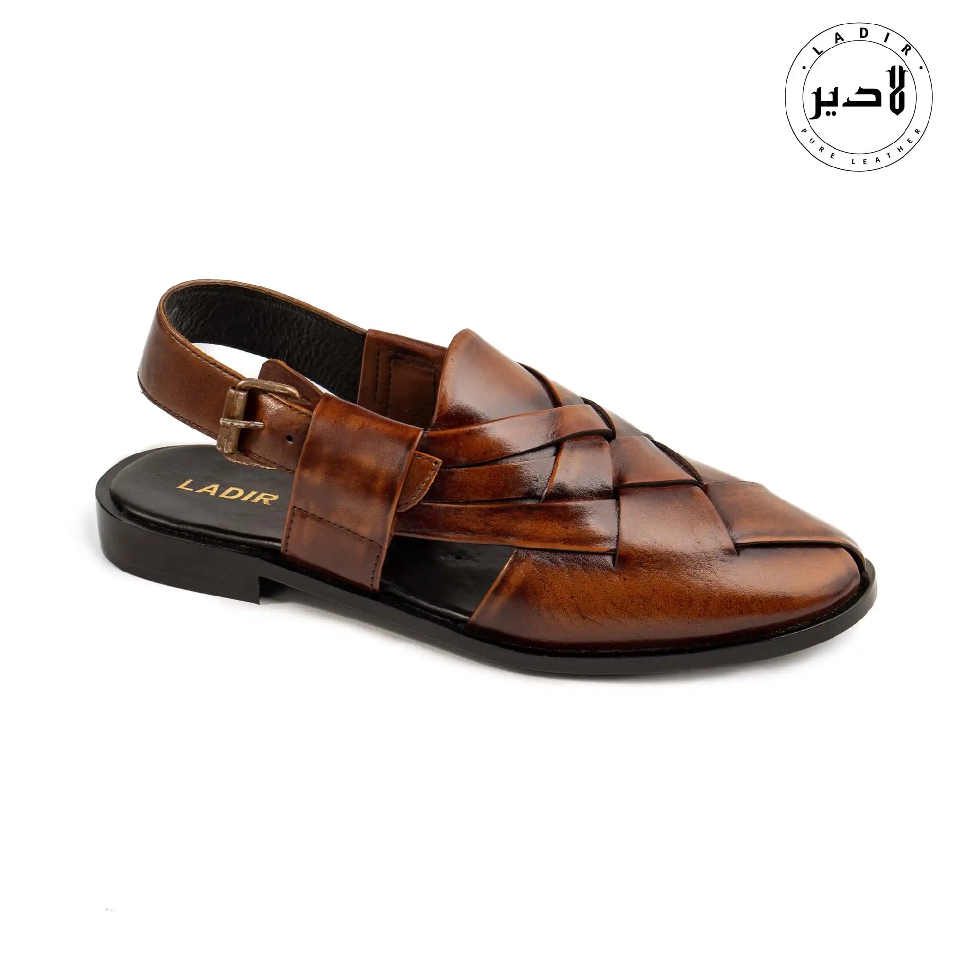 Side view of NOVA STRAP BROWN chappals for men, highlighting the intricate craftsmanship and sleek design.