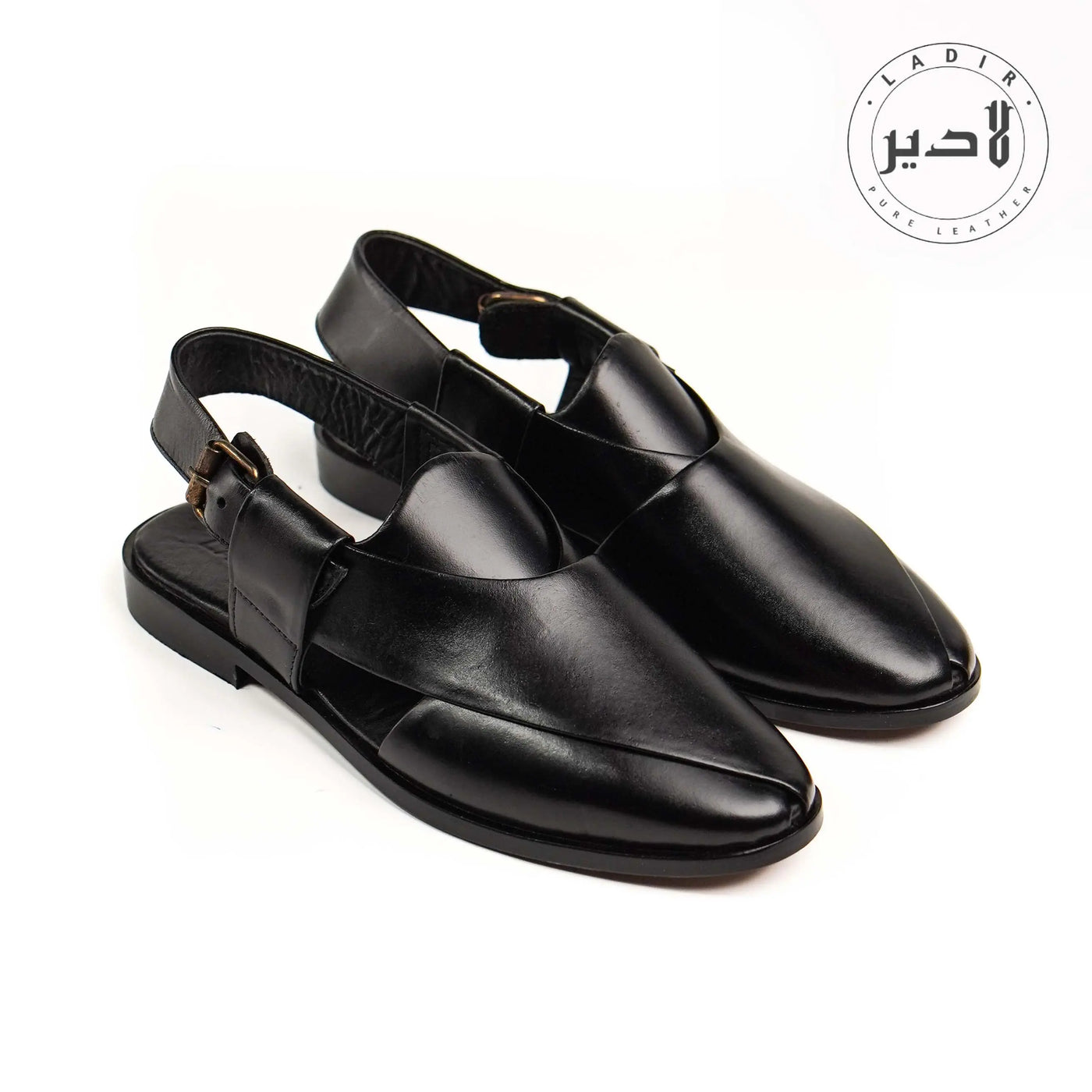 "Ladir Kaptaan Nova Black Sandal - High-quality leather Peshawari chappal."