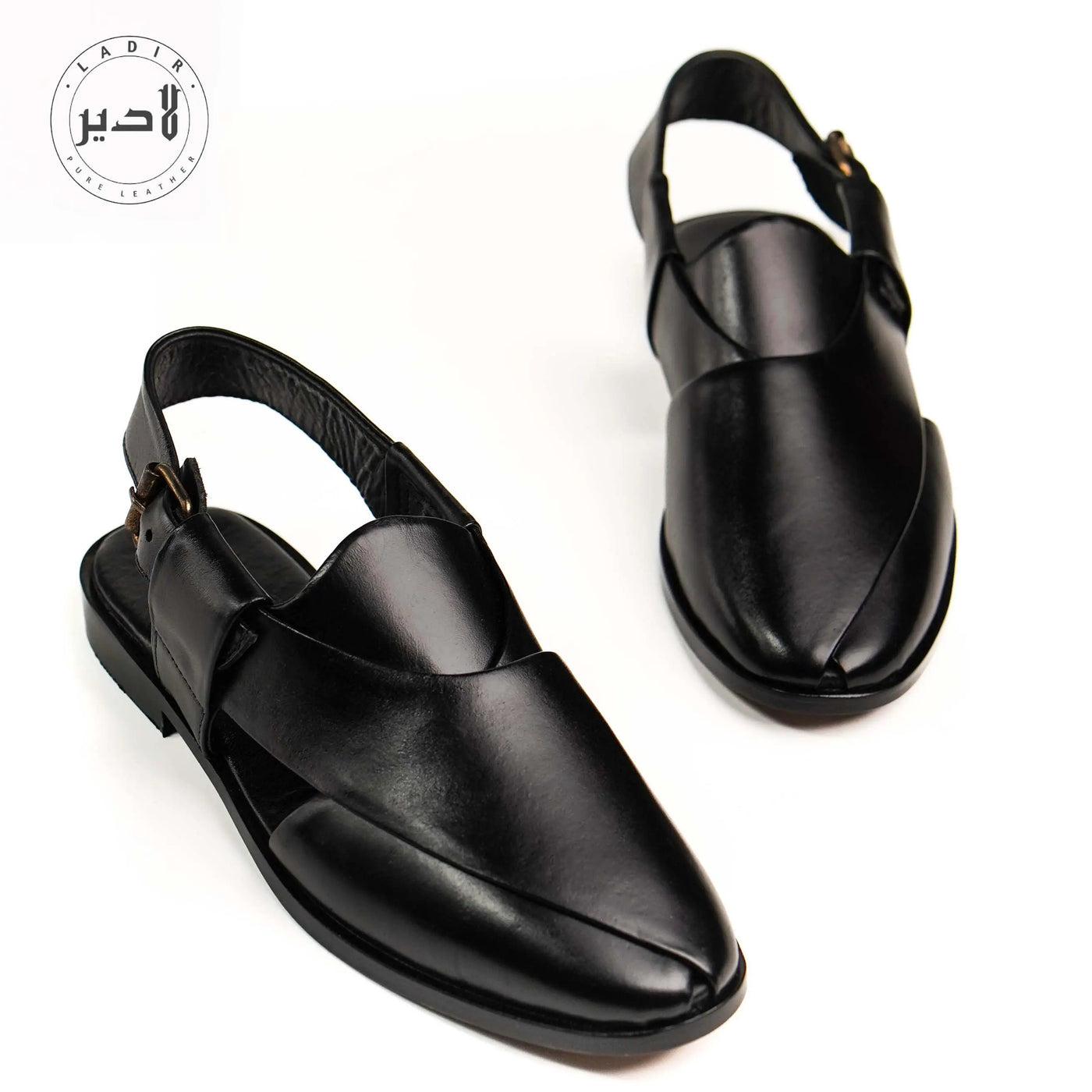 "Premium Nova Black Sandal by Ladir - Traditional Peshawari chappal with modern design."