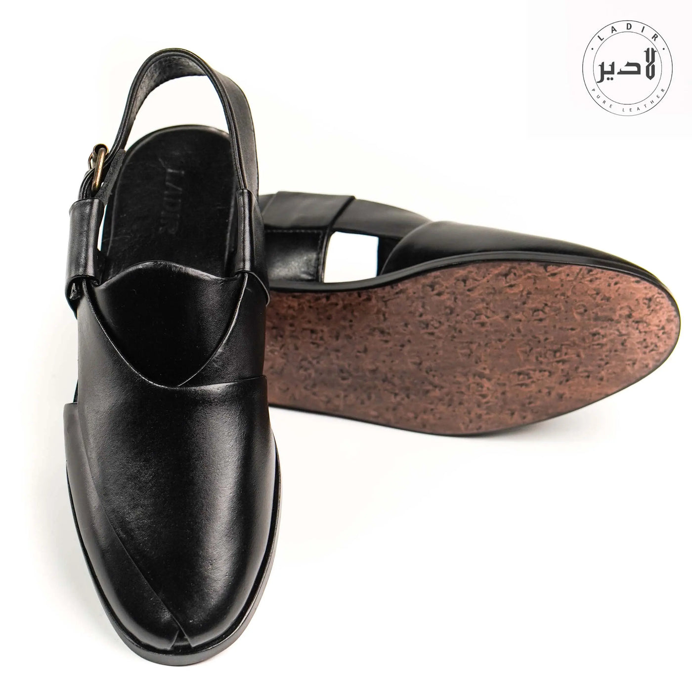 "Ladir Kaptaan Nova Black Sandal - Stylish and comfortable Peshawari chappal."