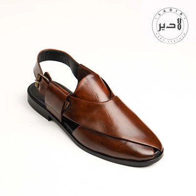 "Nova Brown Ladir Kaptaan Sandal - Durable Peshawri chappal with tire sole."