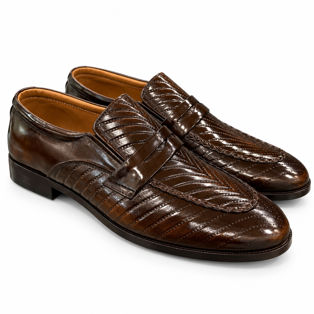 LOCKWOOD BROWN Ribbed Penny Loafers