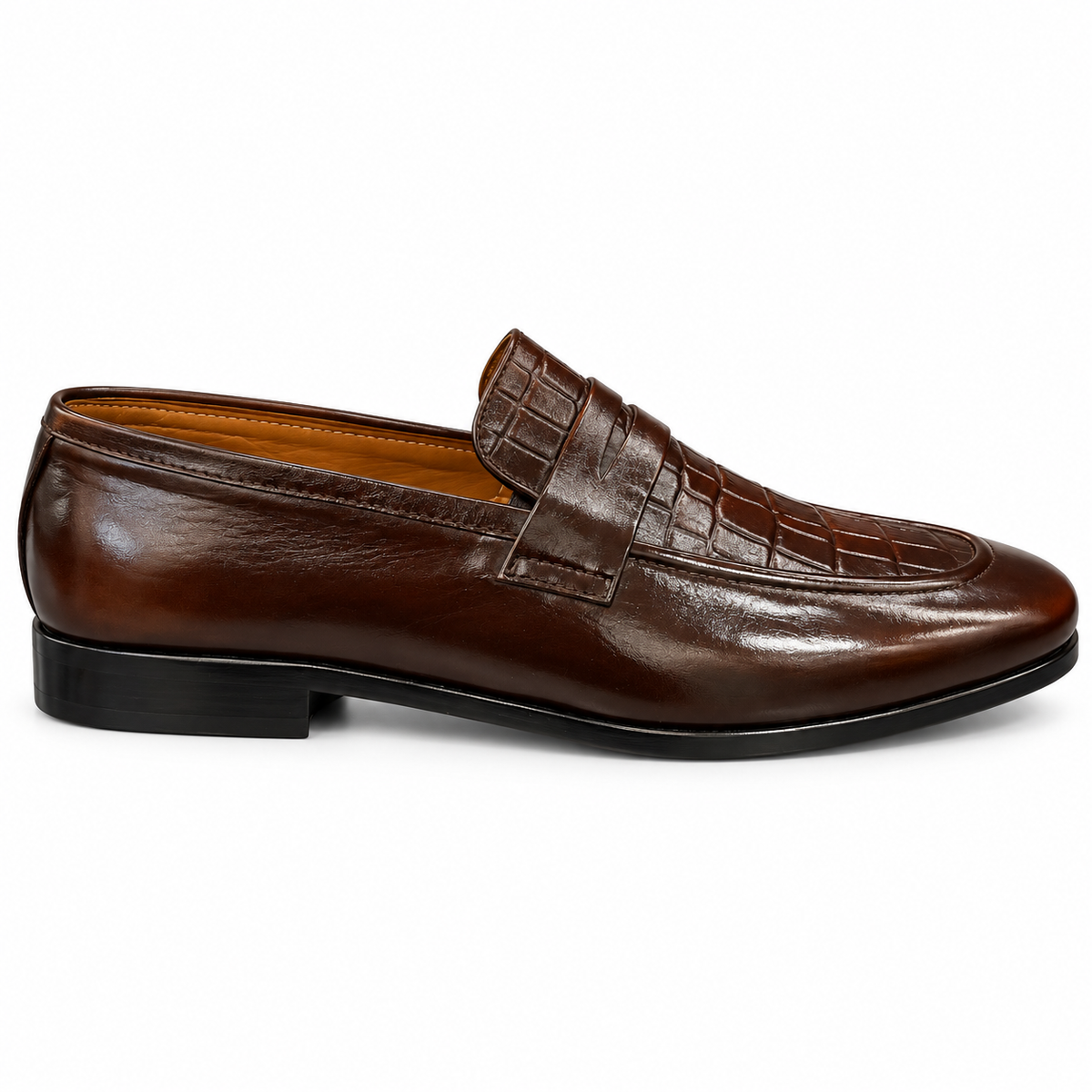 MARQUIS BROWN Croc-Embossed Penny Loafers