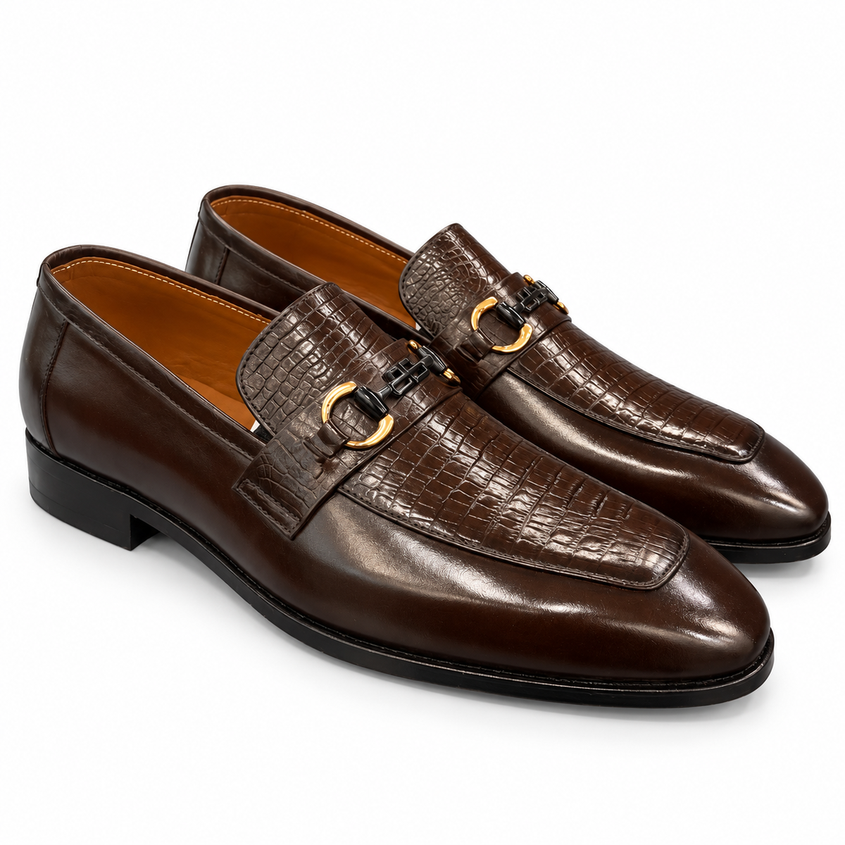 MERCER BROWN Croc-Embossed Horsebit Loafers