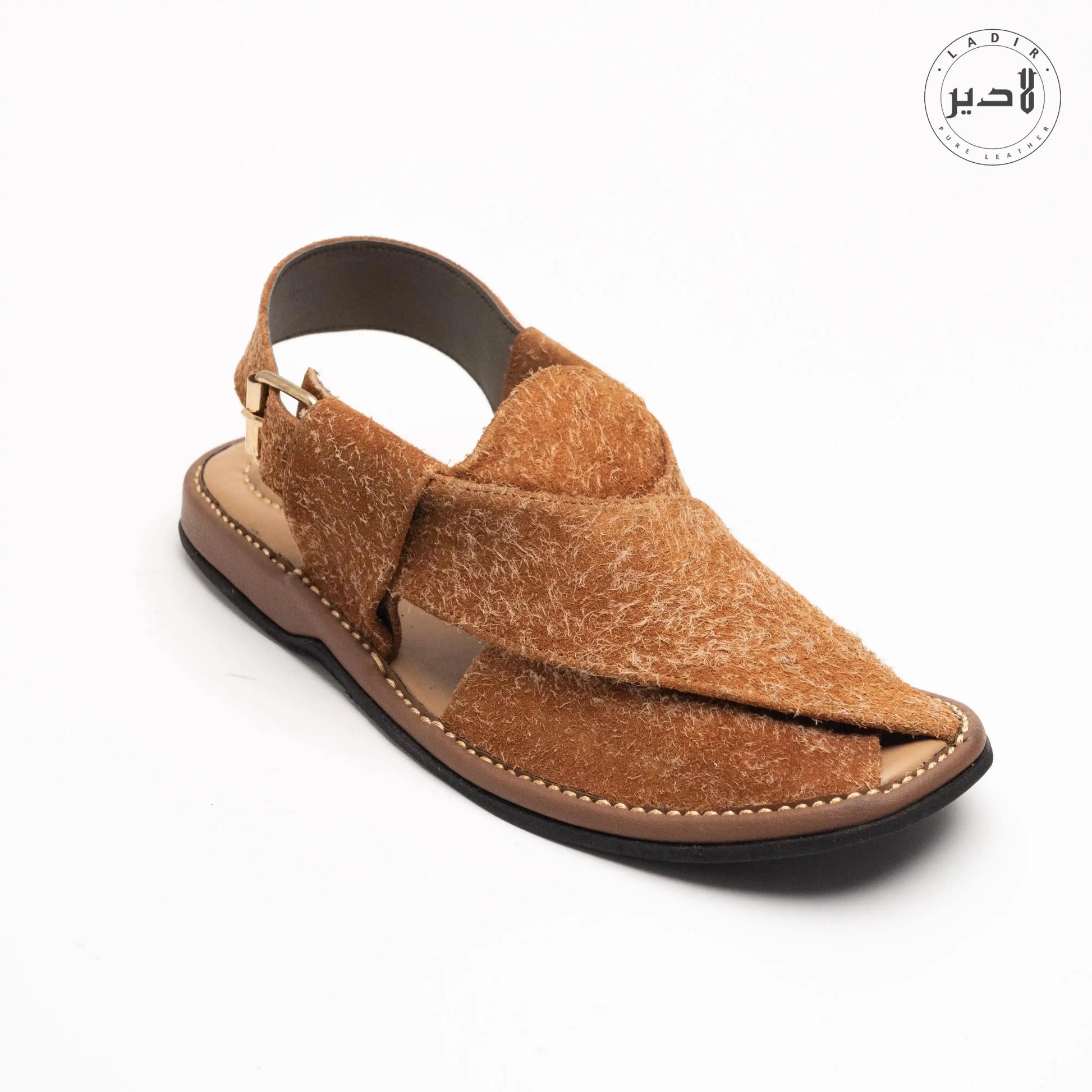 Front view of ROUND RUST Peshawari Chappal showcasing its rich rust color and rounded design.