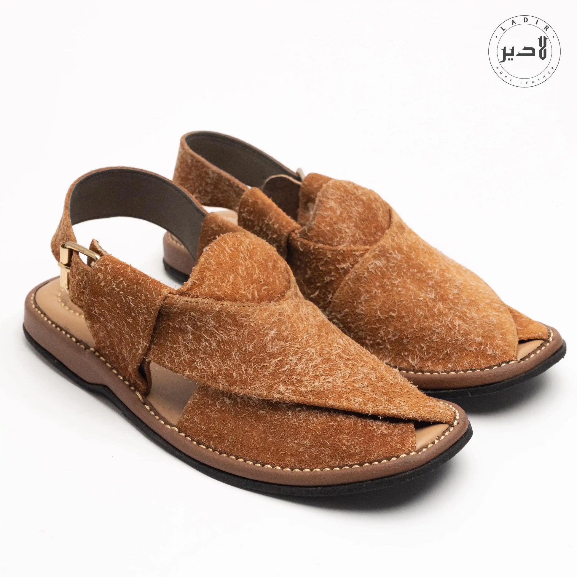 Side angle of ROUND RUST Peshawari Chappal highlighting its premium leather craftsmanship and shape.