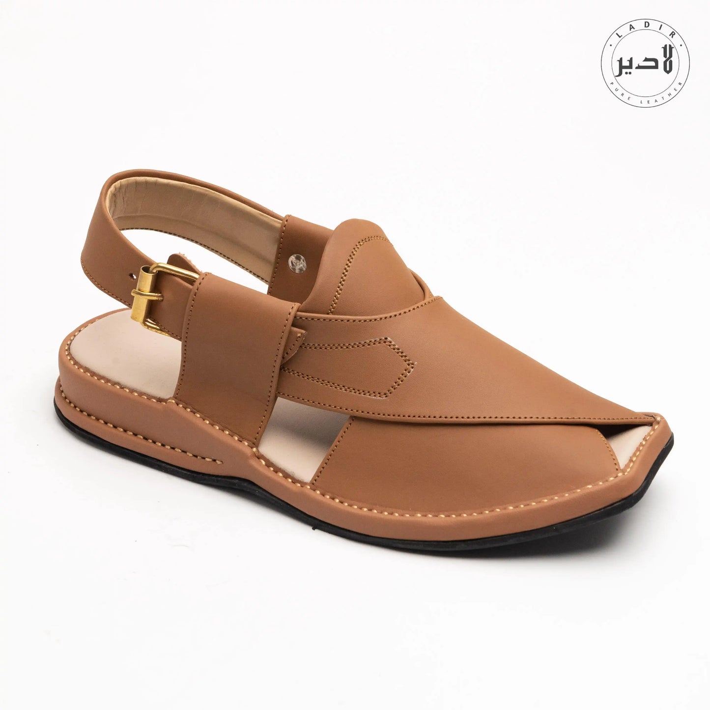 Front view of ZALMI PERU Kaptaan Chappal highlighting its rich Peru leather and traditional Peshawari design.