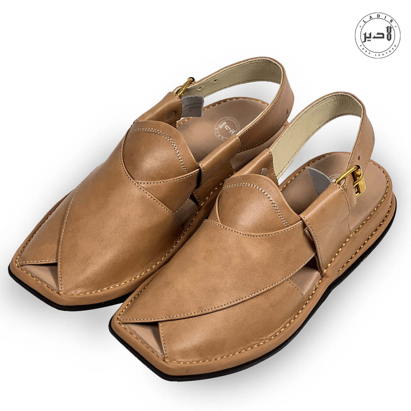 "Artistic image of Ladir Zalmi Fawn Sandal on a White background, highlighting its elegance"